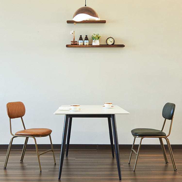 Chaise de salle à manger contemporaine en cuir industriel avec dossier et repose-pieds en fer carré à rayures elliptiques 
