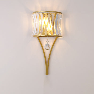 Lámpara de pared contemporánea de lujo de triángulo invertido de medio círculo de hierro y cristal de 1 luz para sala de estar 