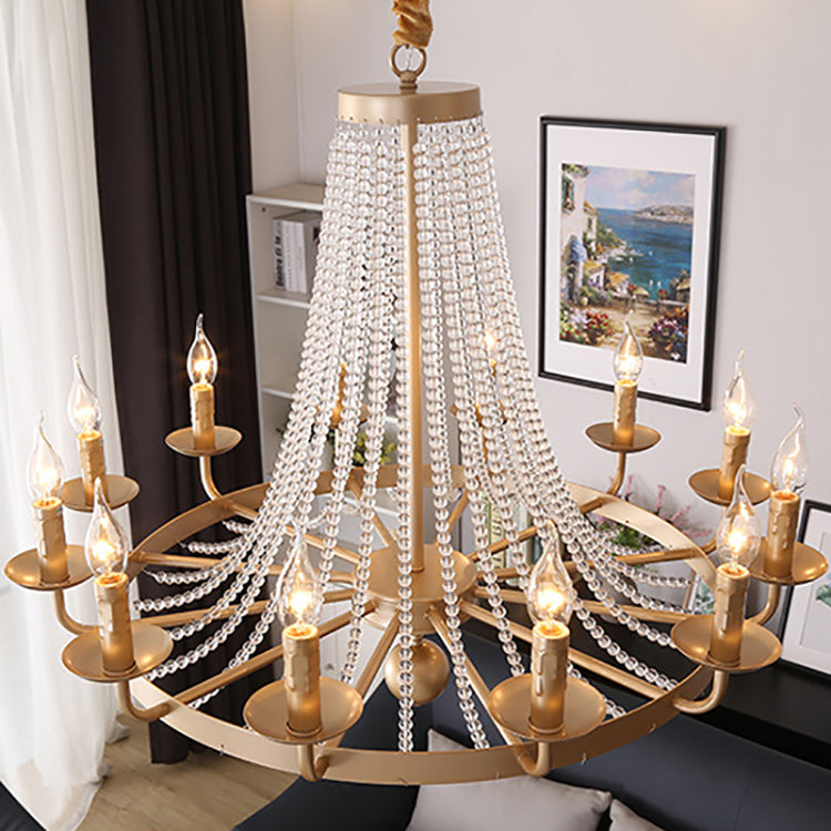 Chandelier Contemporain de Luxe en Fer Rond avec Cadre, Perles de Cristal, 6/8/10/12 Lumières pour Salon 