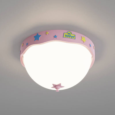 Contemporary Creative Acrylic Cartoon Semicircle LED Flush Mount Ceiling Light For Bedroom