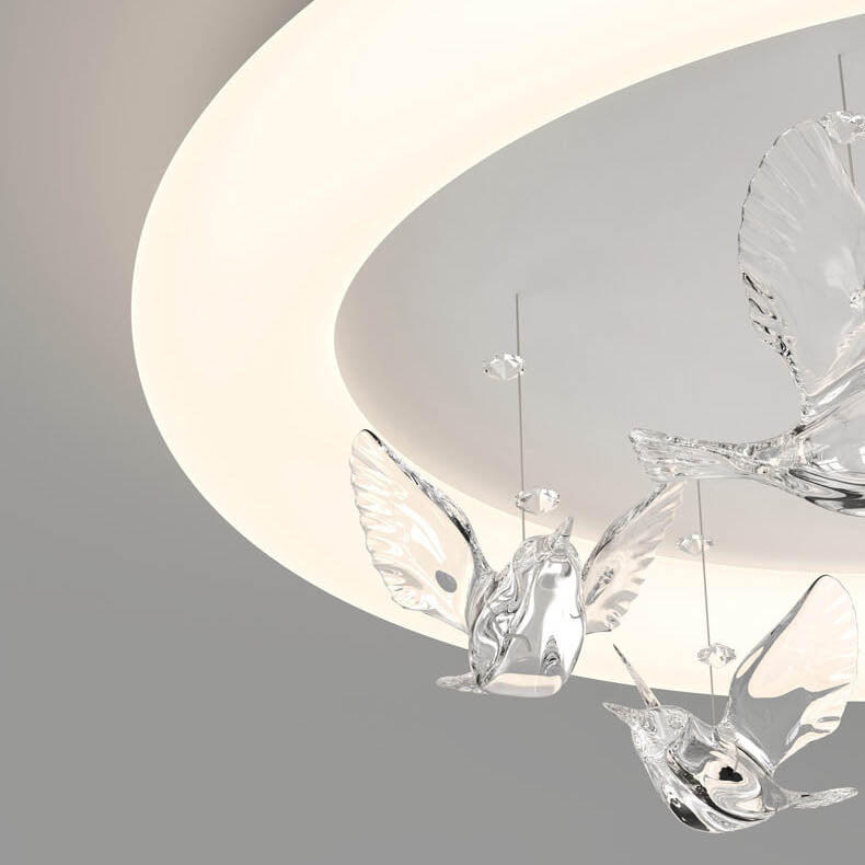 Zeitgenössische nordische runde Vogel Eisen Acryl LED Deckenleuchte für Schlafzimmer 