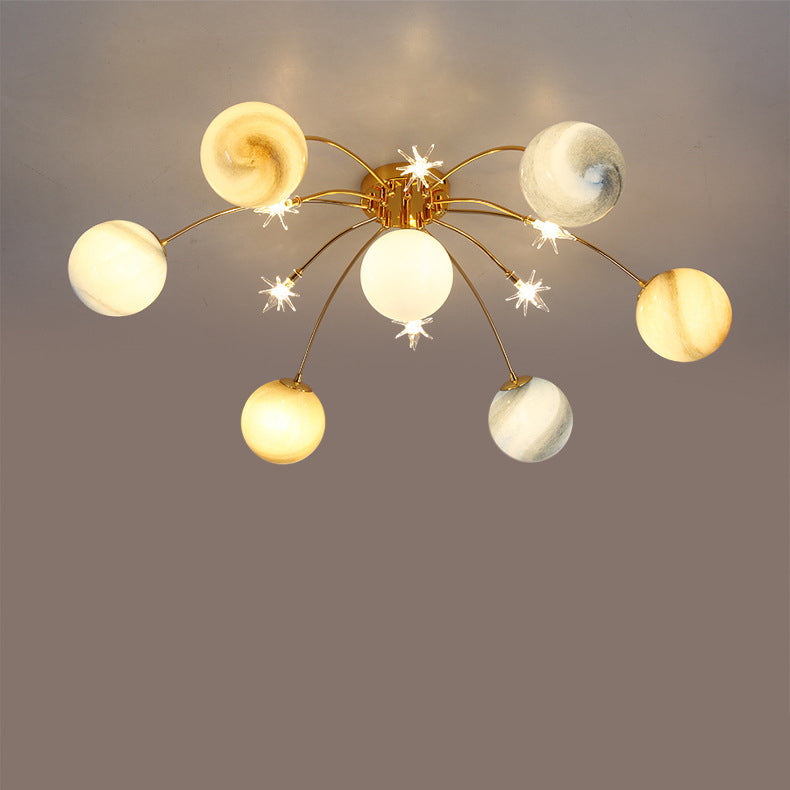 Plafonnier semi-encastré contemporain créatif ciel étoilé lune en verre de fer à 13 lumières pour chambre 