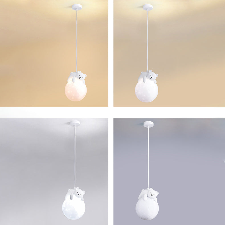 Zeitgenössische kreative PE Kugelschirm Harz Tier Kaninchen Bär Design 1-Licht Pendelleuchte für Wohnzimmer 