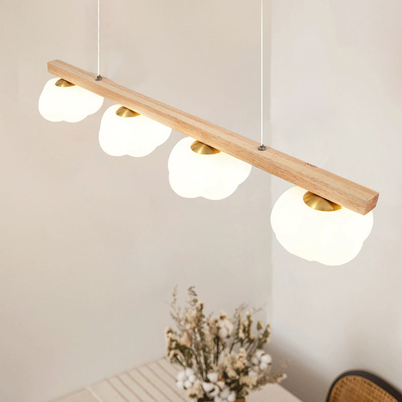Traditional Japanese Wood Grain Iron Plastic Cotton Shade 4-Light Island Light Chandelier For Living Room