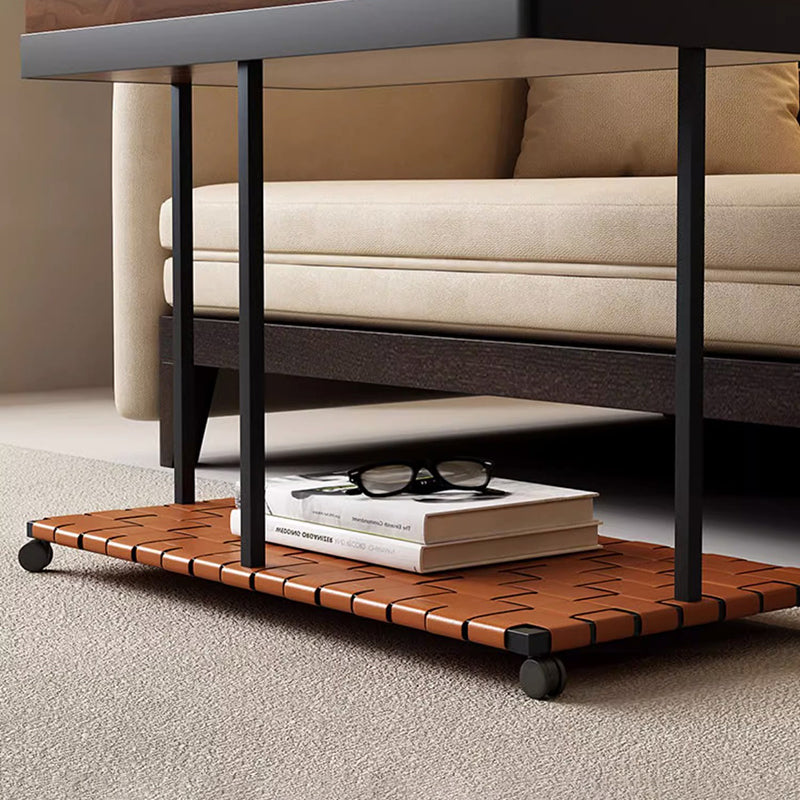 Moderner minimalistischer abnehmbarer rechteckiger Eisensattel Leder Massivholz Beistelltisch mit 1 Ablage für das Wohnzimmer 