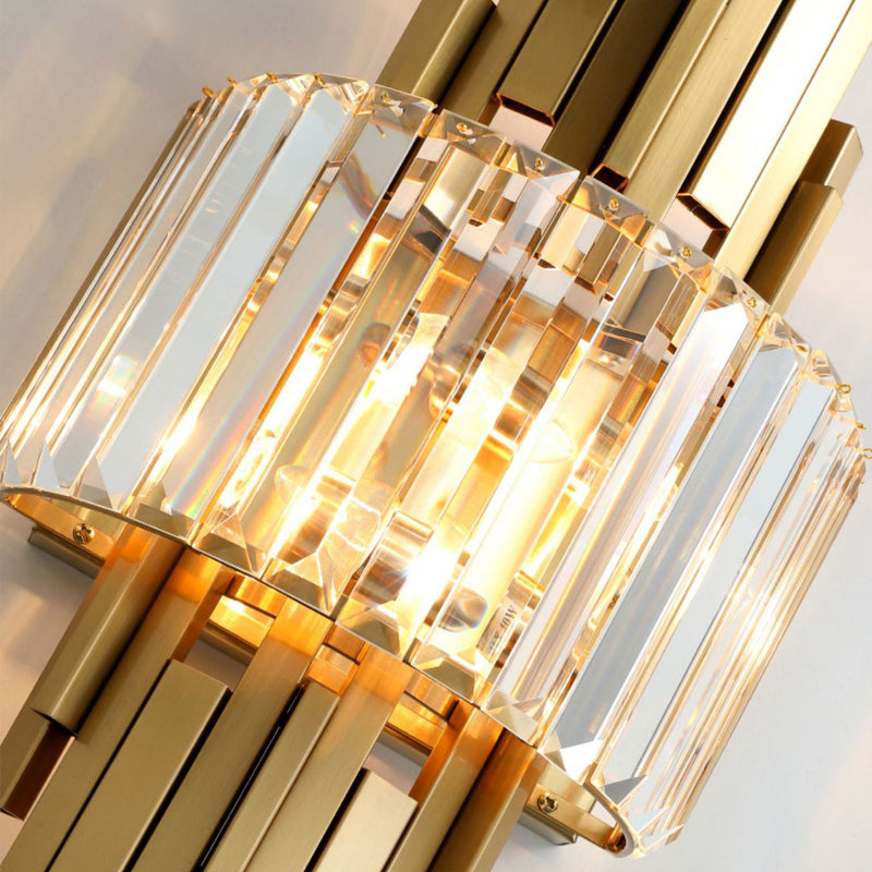 Zeitgenössische Luxus Metall Hardware Kristall Zylinder Streifen Rhombischen 2-Licht Wand Leuchte Lampe Für Wohnzimmer 