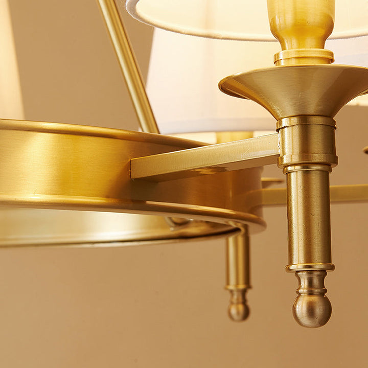 Lustre moderne rond de luxe en cuivre avec tissu et 5/6/8/10 lumières pour salon 