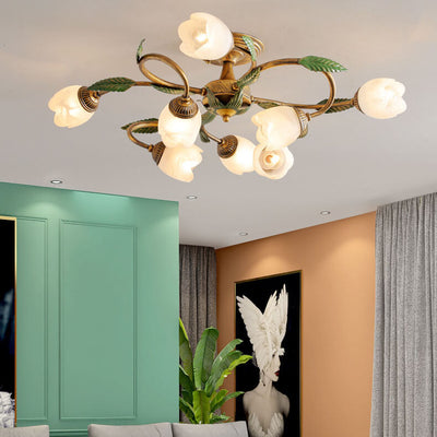 Modern Idyllic Iron Flower Branch 6/8/10-Light Semi-Flush Mount Lighting