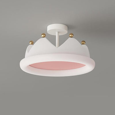 Contemporary Creative Kids Crown Iron PE LED Semi-Flush Mount Ceiling Light For Bedroom