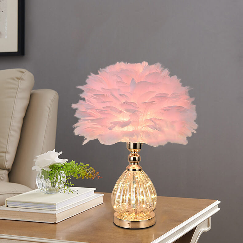 Modern Creative Wrought Iron Feather Vase 1-Light Table Lamp For Bedroom