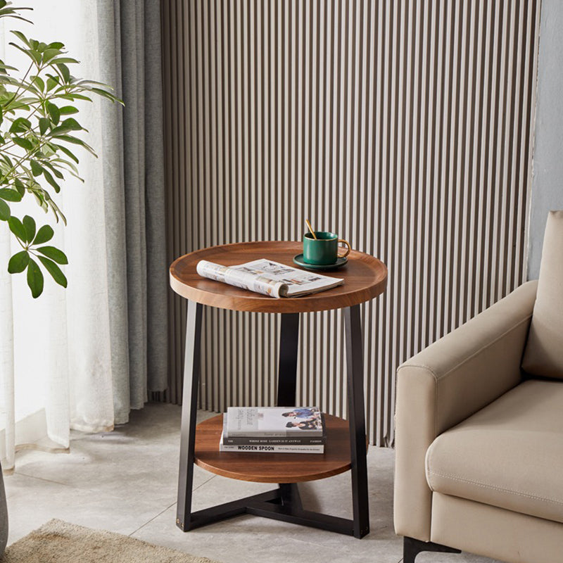 Contemporary Scandinavian Round MDF Iron End Table 2-Tier For Living Room