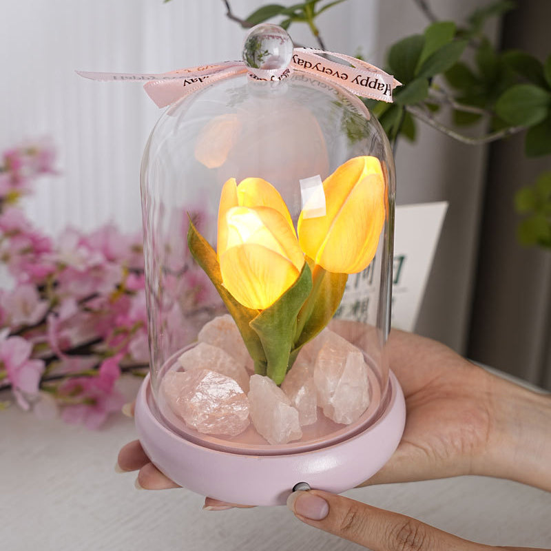 Moderne Einfachheit Zylinder Blume Holz Glas LED Tisch Lampe Für Wohnzimmer 