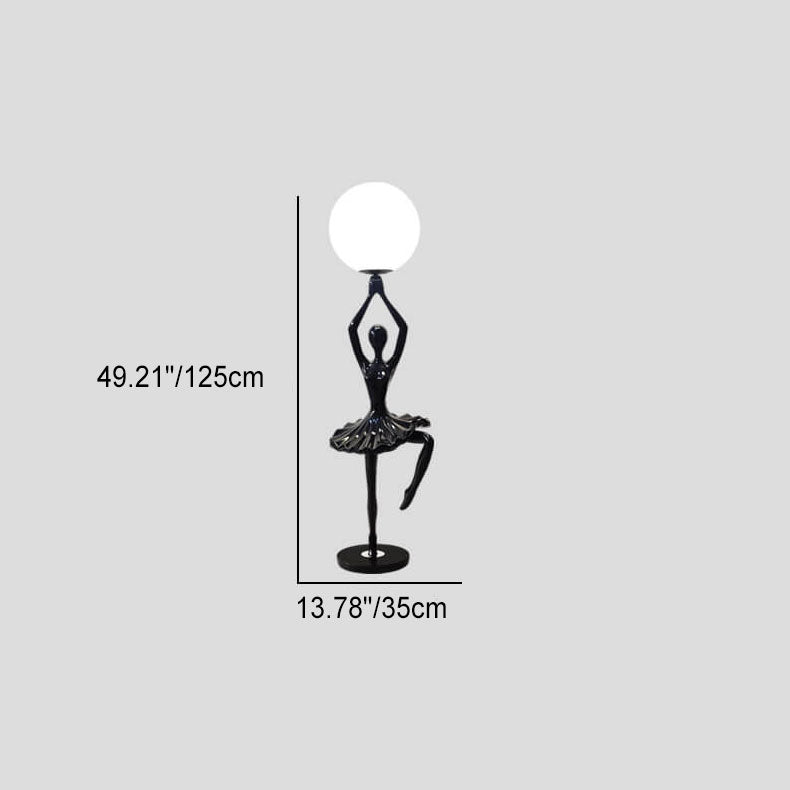 Lámpara de pie con forma de chica de ballet nórdico, orbe de acrílico con 1 luz 