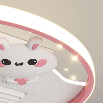 Contemporary Creative Acrylic Astronaut Moon LED Kids Flush Mount Ceiling Invisible Bladeless Fan Light For Bedroom