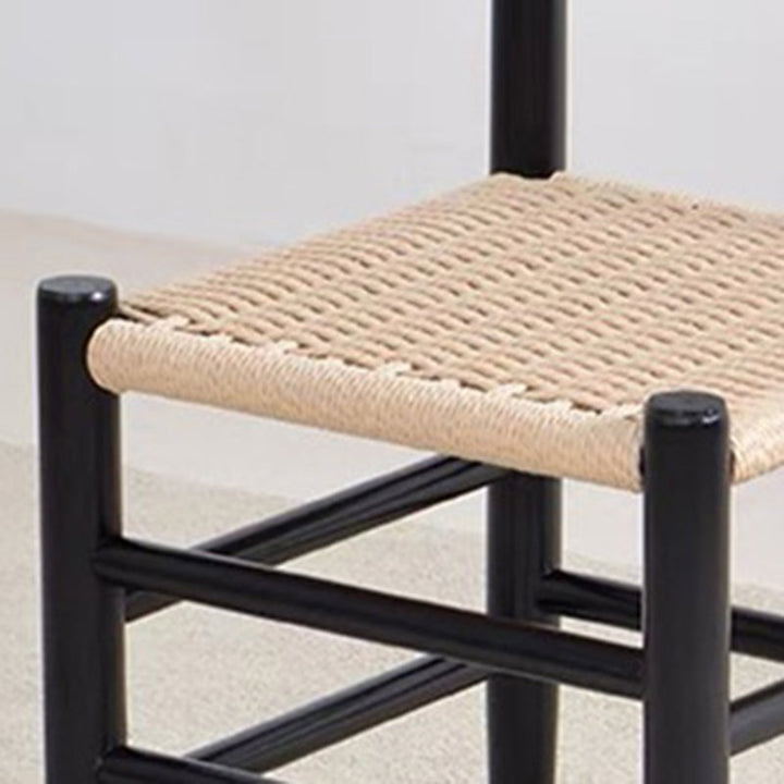 Chaise de salle à manger carrée en bois de caoutchouc tissé rétro contemporain avec dossier et repose-pieds en corde de papier kraft 