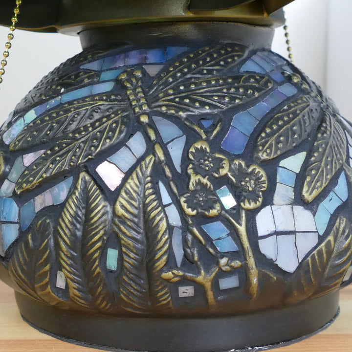Lampe de table traditionnelle Tiffany en verre de fer conique avec libellule et nénuphar à 2/3 lumières pour étude 