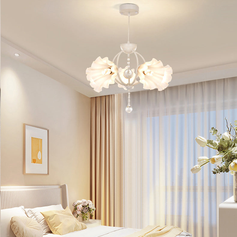 Modern Art Deco Crystal Glass Flower Shade 3/5-Light Chandelier For Living Room