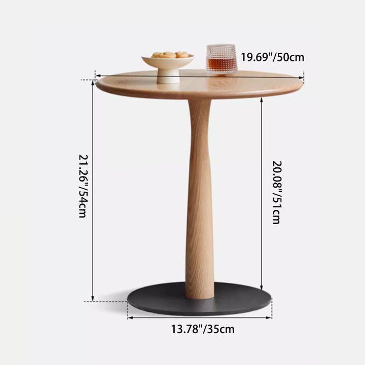 Traditional Rustic Round Oak Wood Iron Side Table For Living Room