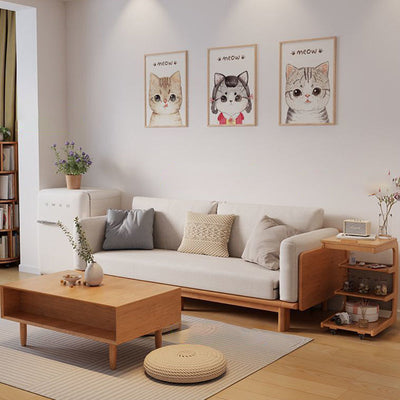 Table d'extrémité à couvercle rabattable en bois japonais traditionnel avec étagères de rangement à 4 niveaux pour salon 
