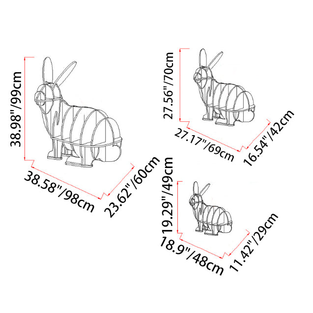 Contemporary Creative Rabbit-Shaped Solid Wood Bookshelf 5-Shelf For Living Room