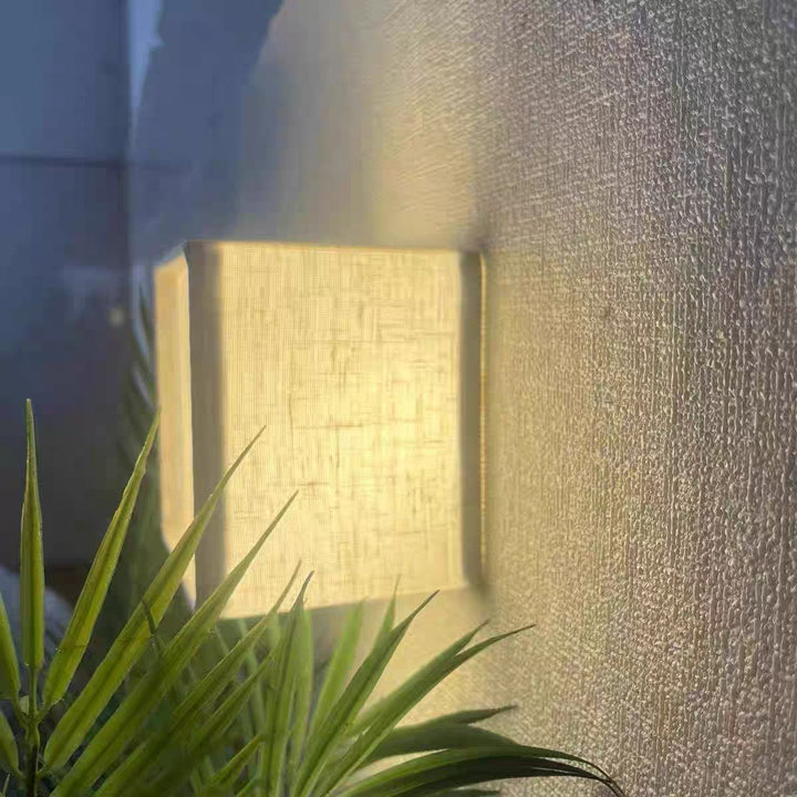 Traditional Japanese Square Fabric Shade LED Wall Sconce Lamp For Living Room