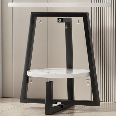 Table d'appoint ronde en panneau de densité simplicité moderne avec base en fer à 2 niveaux pour le salon 