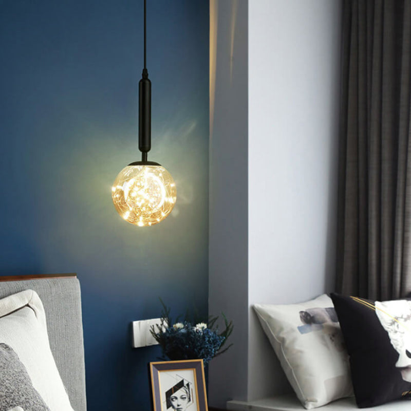 Lámpara colgante moderna de una luz con esfera de vidrio 