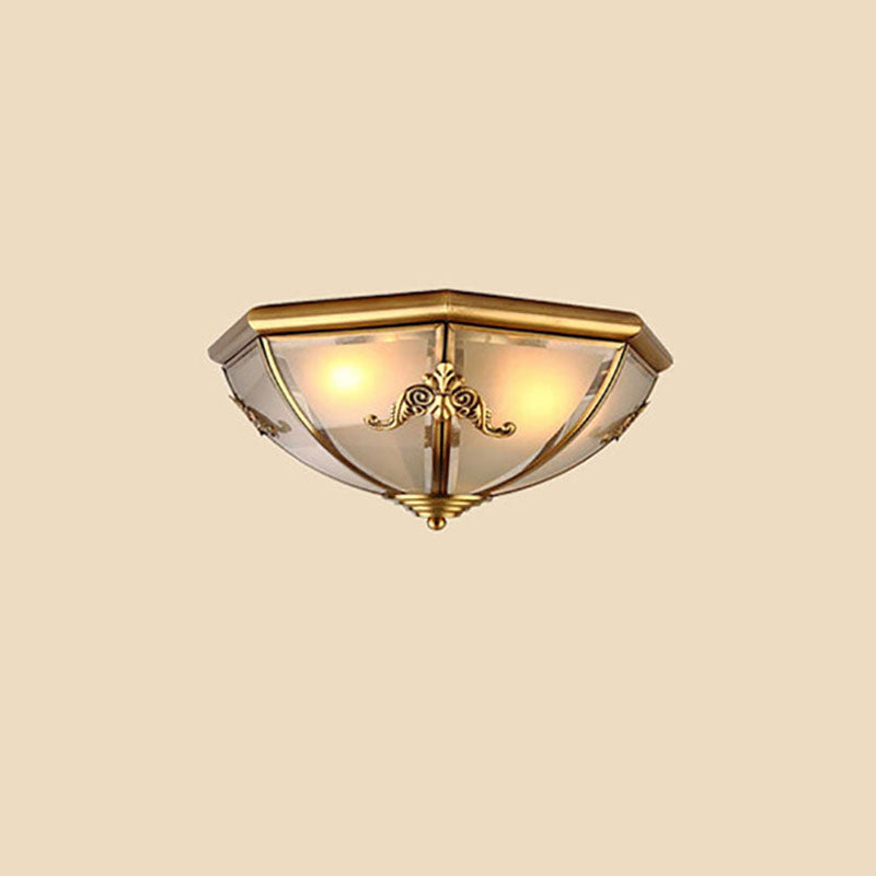 European Luxury Full Copper Conical Glass Lampshade 2/3/6-Light Flush Mount Ceiling Light