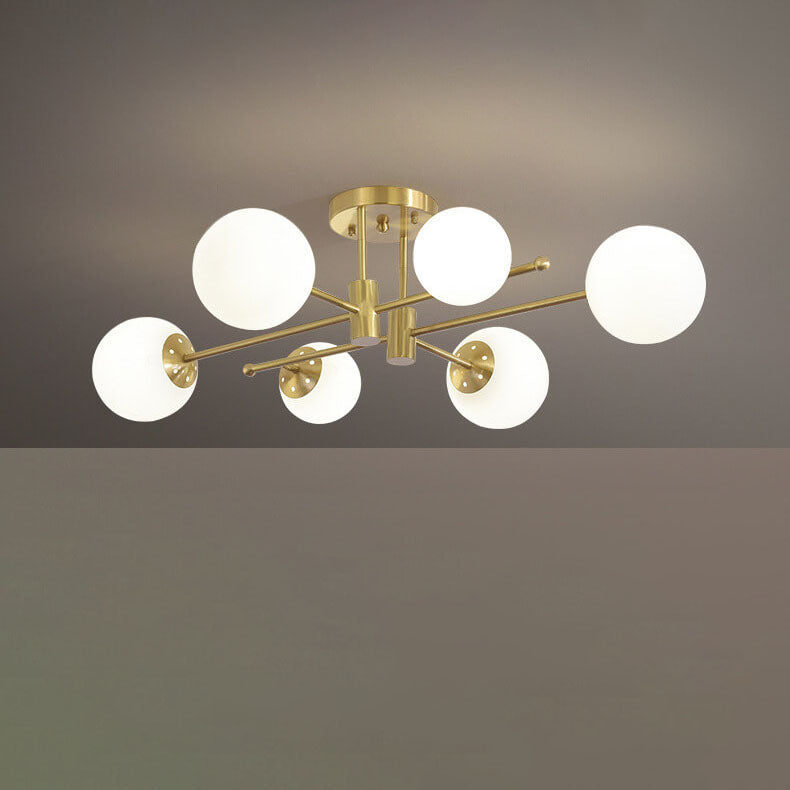 Nordic Light Luxury Glass Magic Bean Brass Line 6/8 Light Semi-Flush Mount Ceiling Light