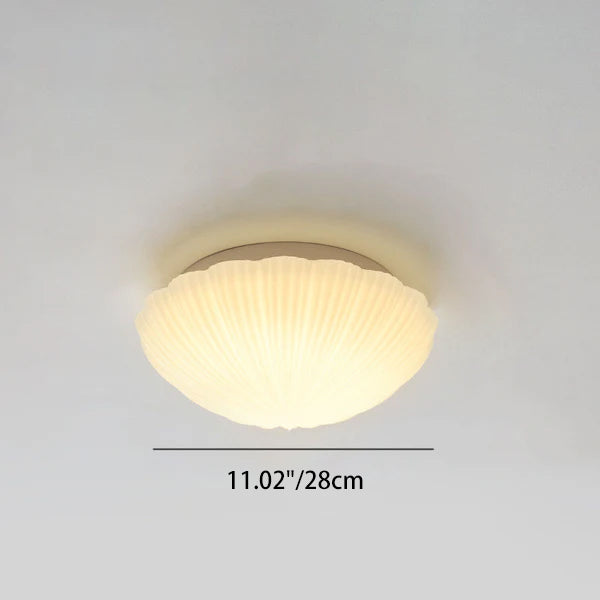 Modern Minimalist Cream Shell Glass LED Flush Mount Ceiling Light For Living Room &amp; Bedroom