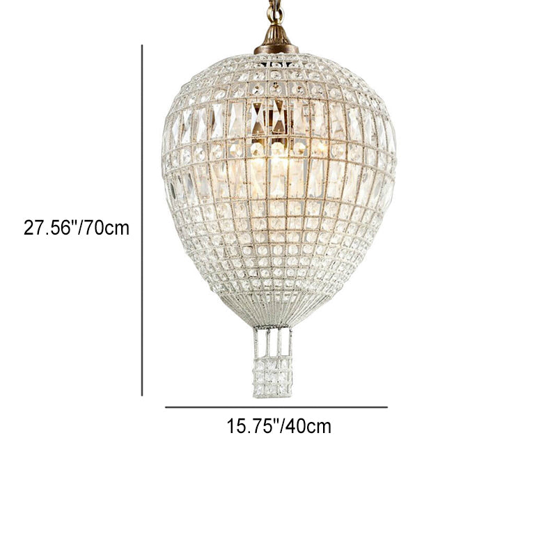 French Vintage Hot Air Balloon Crystal 3-Light Chandelier