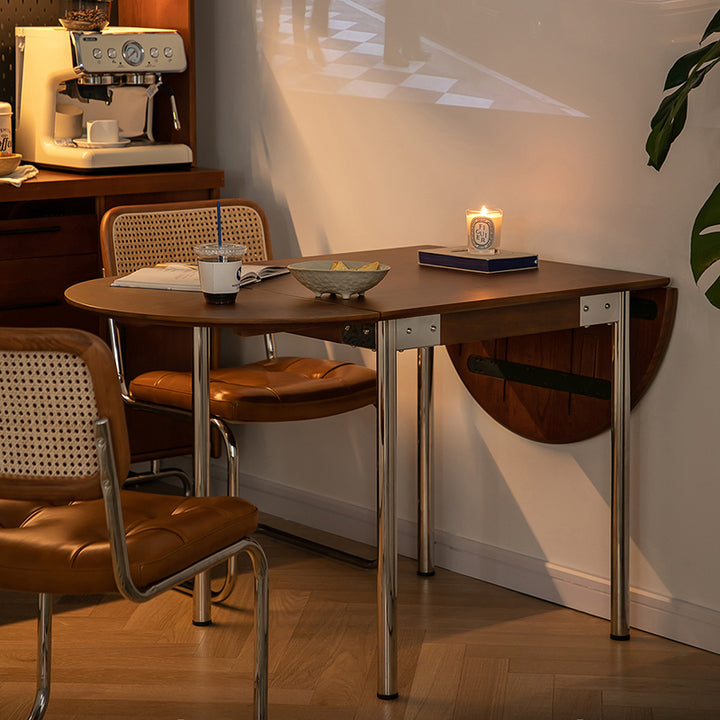 Table à manger moderne minimaliste pliable ovale en bois avec plateau en mélamine pour 4 places en acier inoxydable 