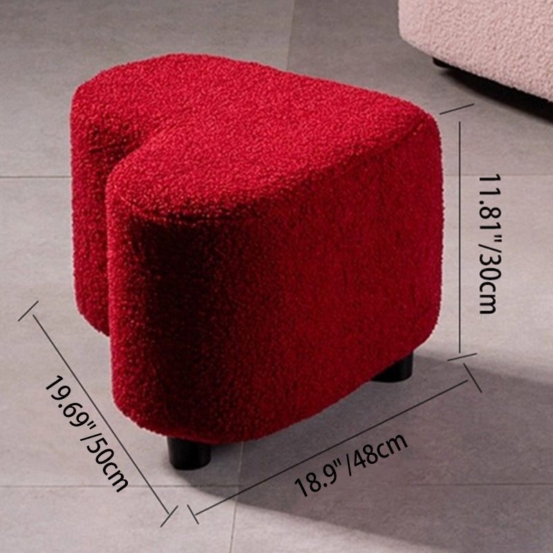 Taburete bajo contemporáneo y creativo con forma de corazón en tela sherpa, otomana decorativa con estructura de madera contrachapada para recibidor y sala de estar 