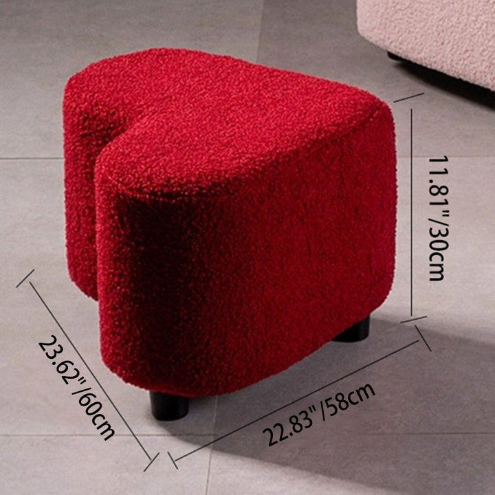 Taburete bajo contemporáneo y creativo con forma de corazón en tela sherpa, otomana decorativa con estructura de madera contrachapada para recibidor y sala de estar 