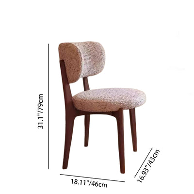 Modern Minimalist Curved Loop Pile Fabric Solid Wood Dining Chair Backrest Armless For Dining Room