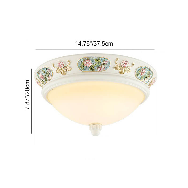 Traditional French Resin Round Lace 3/4-Light Flush Mount Ceiling Light For Bedroom