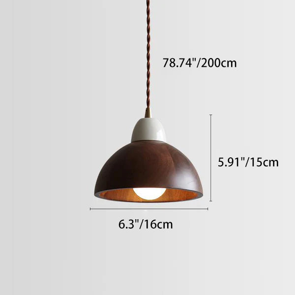 Zeitgenössische nordische 1-flammige Pendelleuchte mit Keramikschirm in Walnussoptik für Wohnzimmer &amp; Schlafzimmer 