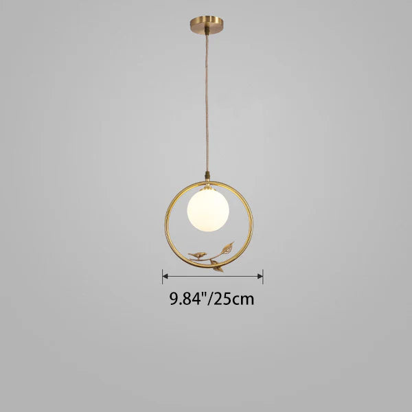 Lámpara colgante contemporánea nórdica de cobre y cristal circular de 1 luz para sala de estar y dormitorio 