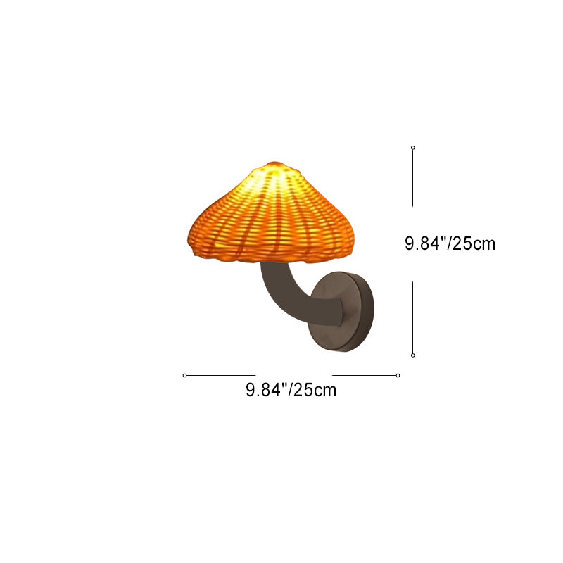 Applique murale 1 lumière en forme de champignon en fer et rotin japonais traditionnel pour chambre 