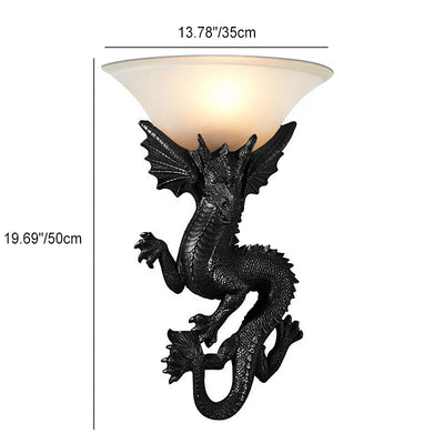 Lámpara Aplique de Pared de Resina de Vidrio de Dragón Semicircular de 1 Luz Tradicional Europea Para Sala de Estar 