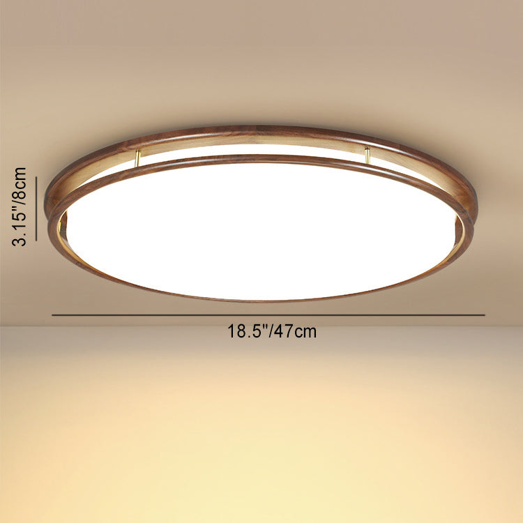 Plafonnier LED rond géométrique minimaliste moderne en bois de noyer et acrylique pour salon 