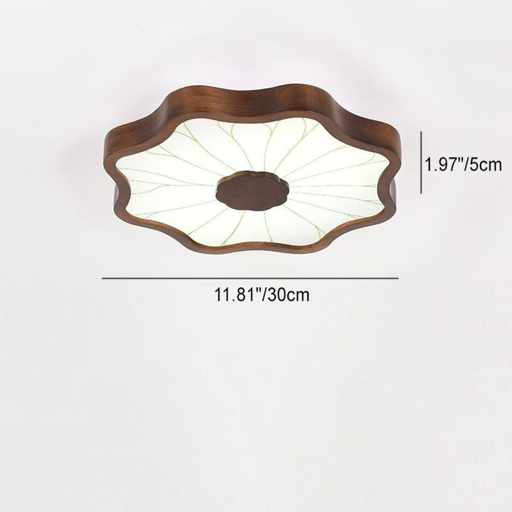 Traditionelle chinesische Lotusblatt-Deckenleuchte aus Holz, Eisen, Acryl, LED-Unterputz-Deckenleuchte für Wohnzimmer 