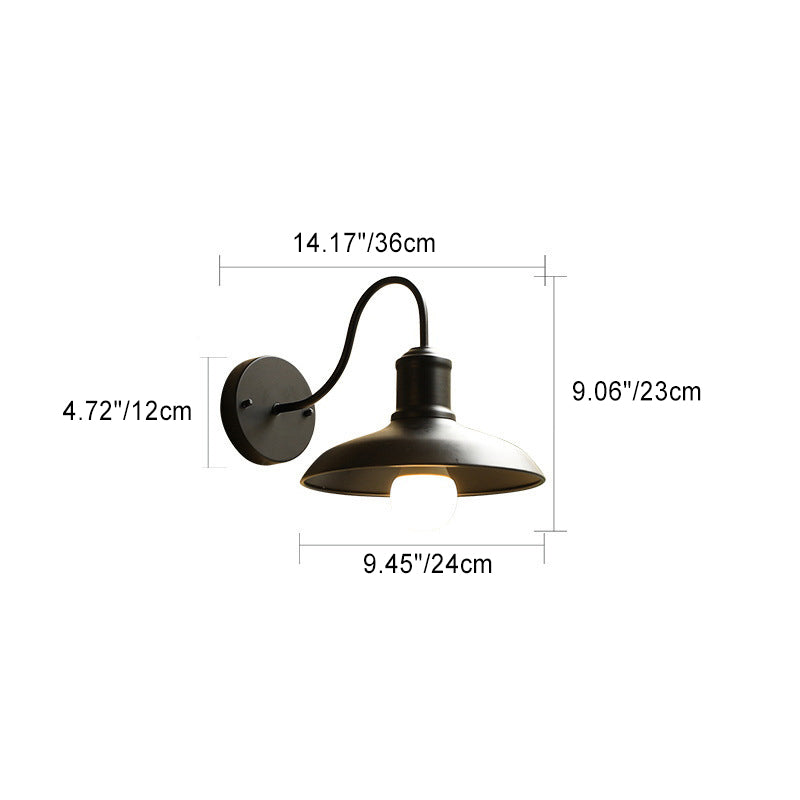 Zeitgenössische Industrielle Gebogene Stange Runde Topf Deckel Eisen 1-Licht Wandleuchte Lampe Für Outdoor Terrasse 