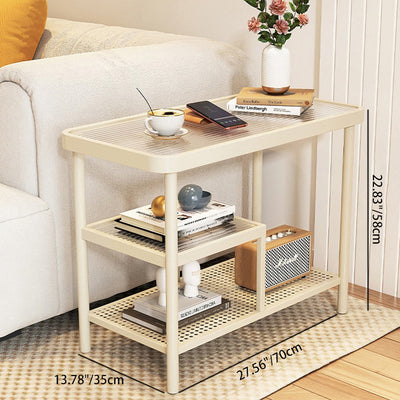 Table d'appoint rectangulaire en verre et fer minimaliste moderne à 3 niveaux pour salon 