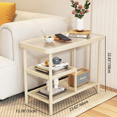 Table d'appoint rectangulaire en verre et fer minimaliste moderne à 3 niveaux pour salon 