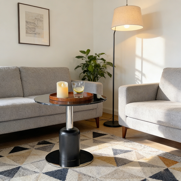 Table d'appoint ronde moderne minimaliste en verre trempé et acier inoxydable pour salon 