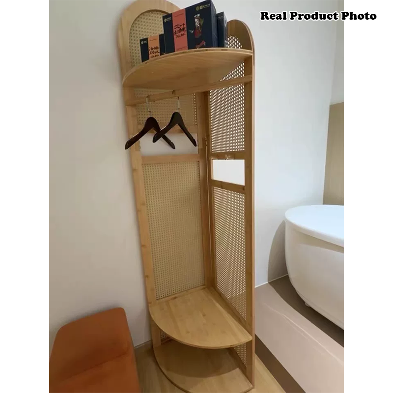 Traditionelles japanisches fächerförmiges Nan Bambus Kunststoff Rattan Weben Kleiderbügel Eckregal 3-stufig für Wohnzimmer 