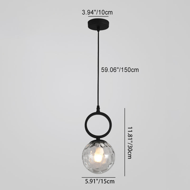 Lámpara colgante de una luz con anillo de bola de hierro de vidrio nórdico contemporáneo para mesita de noche 