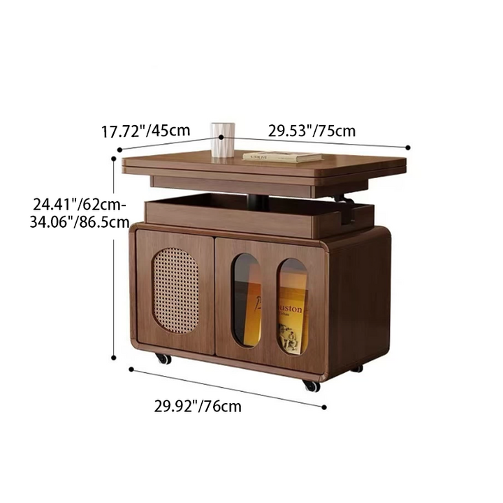 Contemporary Creative Engineered Wood Glass Lift-Top Rolling Rectangular Coffee Table With Storage For Living Room