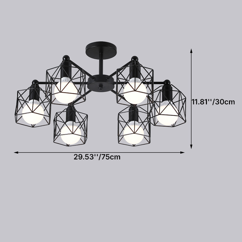 Lámpara de araña geométrica minimalista moderna de hierro de 6 luces para sala de estar 